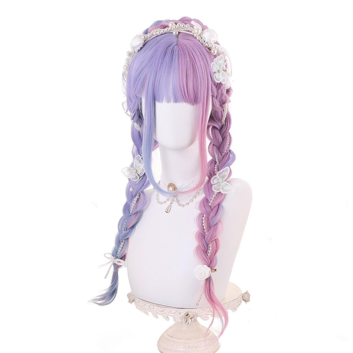coscrew Rainbow Candy Wigs Half blue and half purple Long Lolita Wig LOLI-028 - coscrew