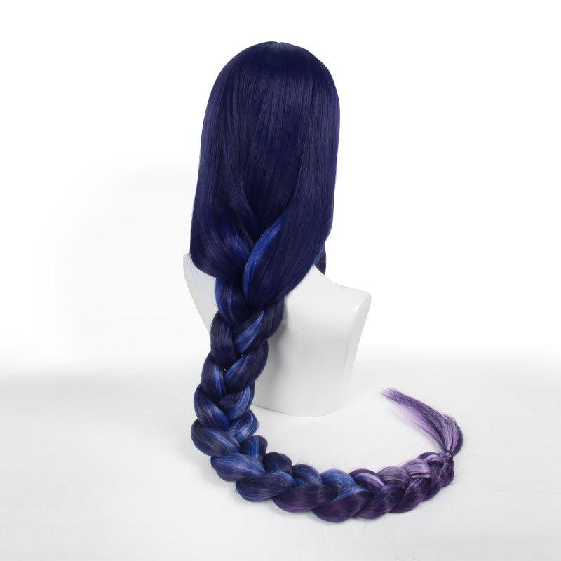 game genshin impact raiden shogun twist braid blue gradient purple cosplay wigs