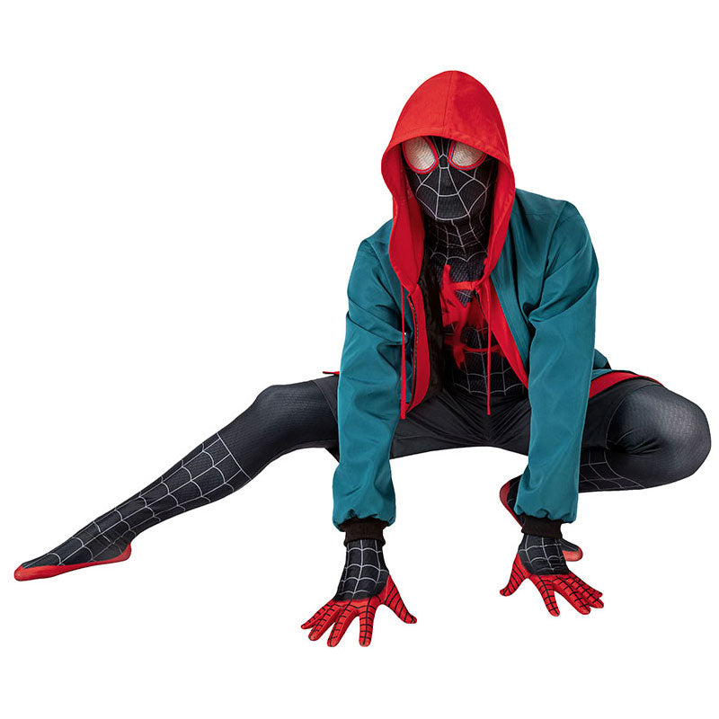 spider man into the spider verse miles morales jumpsuit with coat fullset cosplay costumes