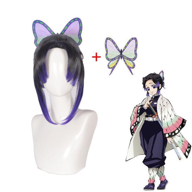 anime demon slayer kimetsu no yaiba cosplay kochou shinobu cosplay wig short purple wig