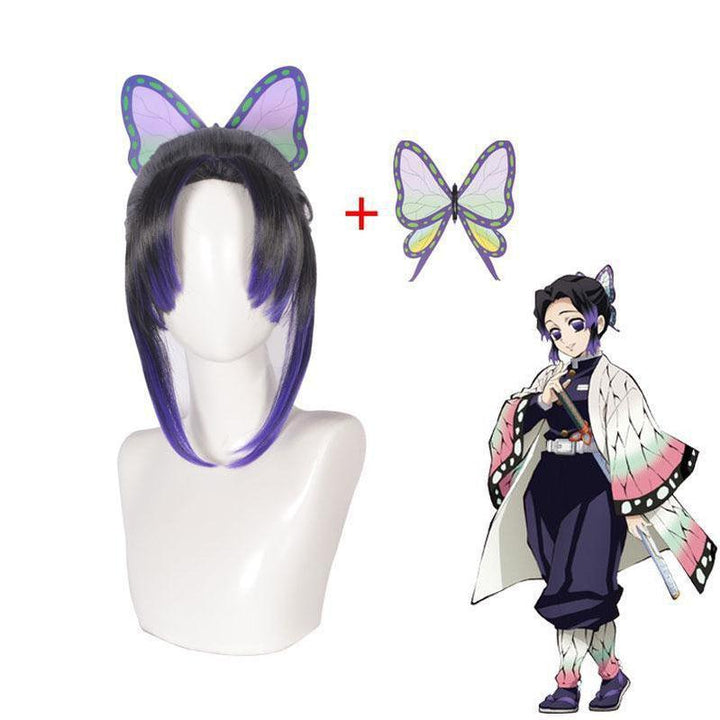anime demon slayer kimetsu no yaiba cosplay kochou shinobu cosplay wig short purple wig
