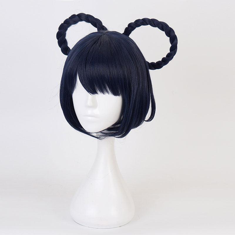 game genshin impact xiangling navy blue cosplay wigs