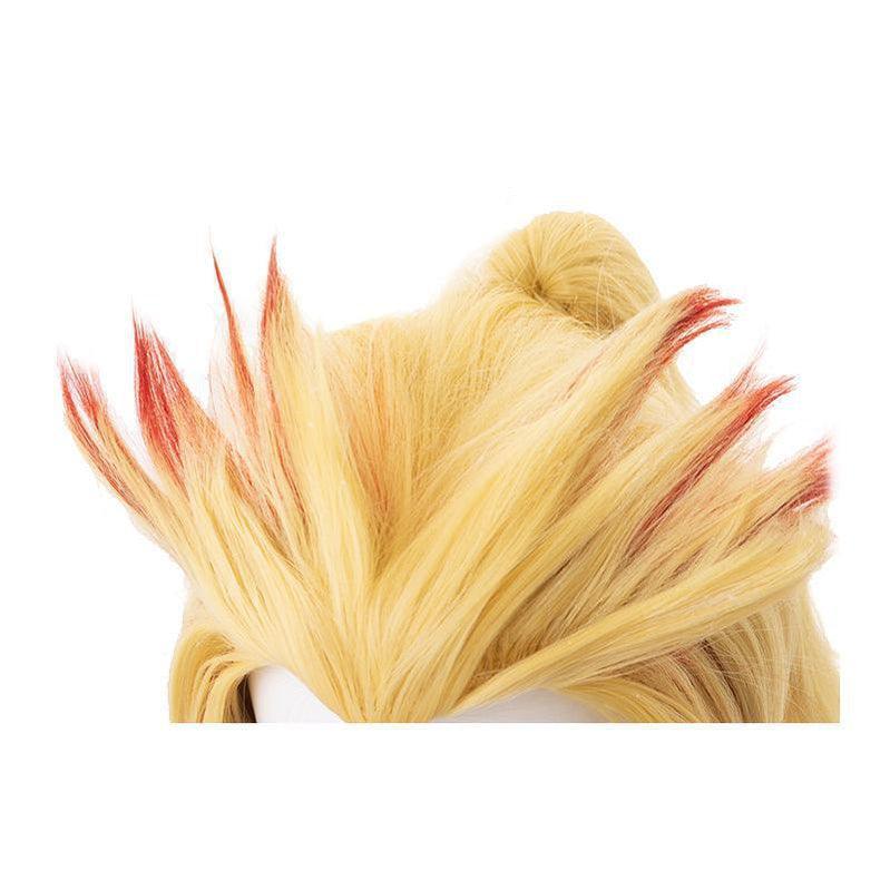 anime demon slayer kimetsu no yaiba rengoku kyoujurou cosplay wigs yellow mixed red ponytail wigs