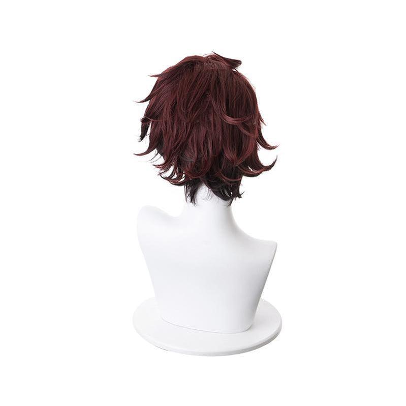anime demon slayer kimetsu no yaiba tanjirou kamado short wine red men cosplay wigs