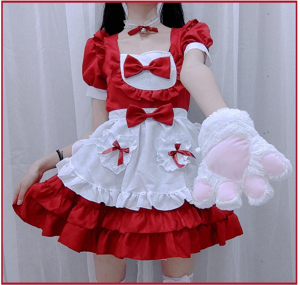 Pure and Cute Pink Maid Uniform Anime Cat Maid Outfit Lolita Dress Cosplay Costume
