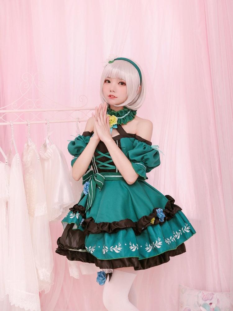 Anime Green Princess Dress V-Miku Yan He Maid Outfit Cute Lolita Dress Cosplay Costume