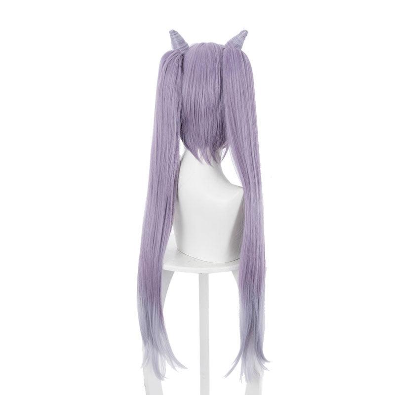game genshin impact keqing ponytails mixed purple cosplay wig with ears 1