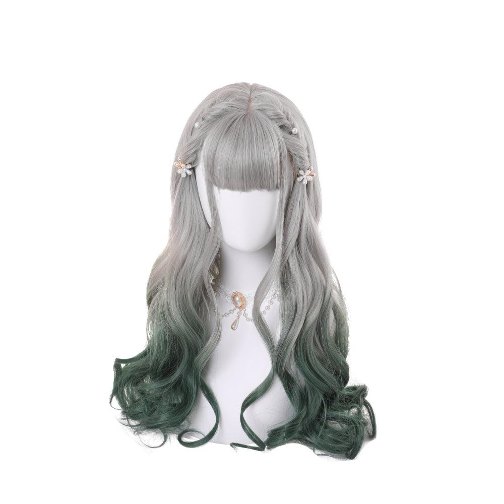 coscrew Rainbow Candy Wigs Gray gradient green Long Lolita Wig LOLI-014A - coscrew