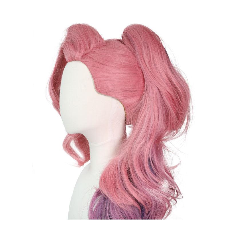 LOL Seraphine Cosplay Wig 100cm Long Ponytail Pink Gradient Purple Wavy Wigs