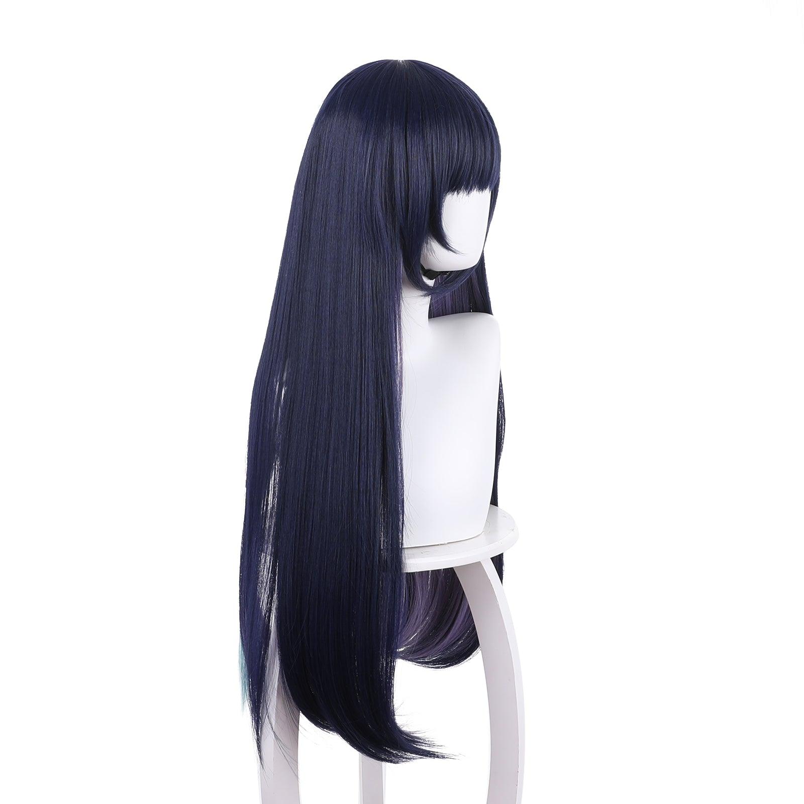 coscrew anime genshin impact yun jin dark blue long straight cosplay wig 503w