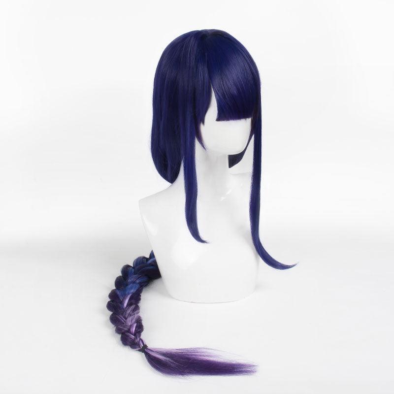 game genshin impact raiden shogun twist braid blue gradient purple cosplay wigs