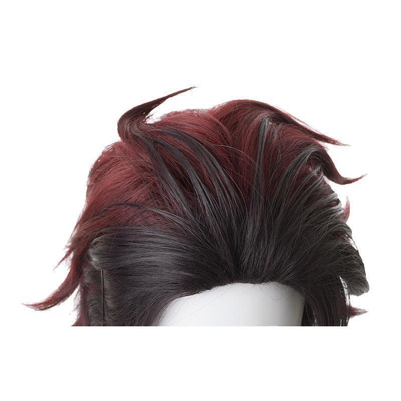 anime demon slayer kimetsu no yaiba tanjirou kamado short wine red men cosplay wigs