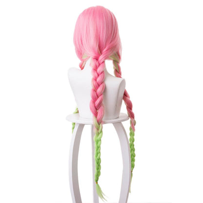coscrew Anime Demon Slayer Kanroji Mitsuri Pink gradient green Long Cosplay Wig 487H - coscrew