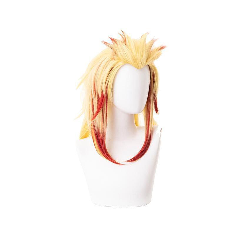 anime demon slayer kimetsu no yaiba rengoku kyoujurou cosplay wigs yellow mixed red ponytail wigs