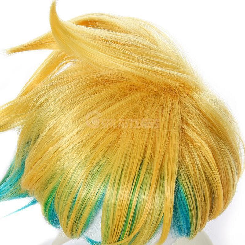 lol star guardian ezreal yellow mixed blue men 30cm short cosplay wigs synthetic hair