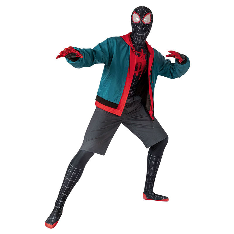 spider man into the spider verse miles morales jumpsuit with coat fullset cosplay costumes