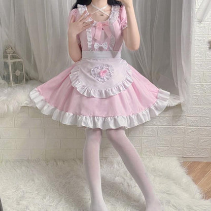 Pink Restaurant Maid Outfit Dress Anime French Sissy Lolita Fancy Dress Cosplay Costume