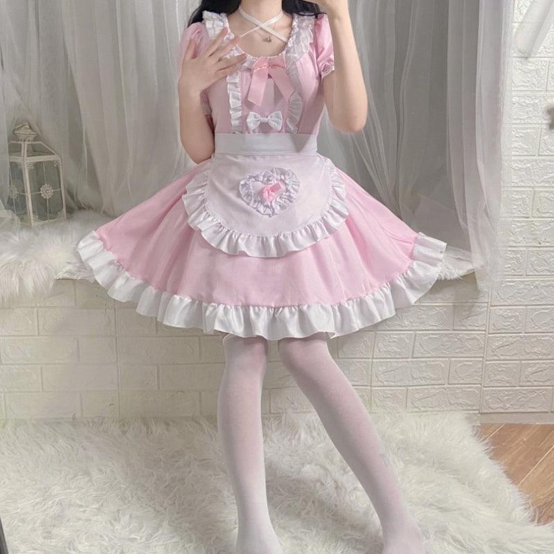 Pink Restaurant Maid Outfit Dress Anime French Lolita Fancy Dress Cosplay Costume