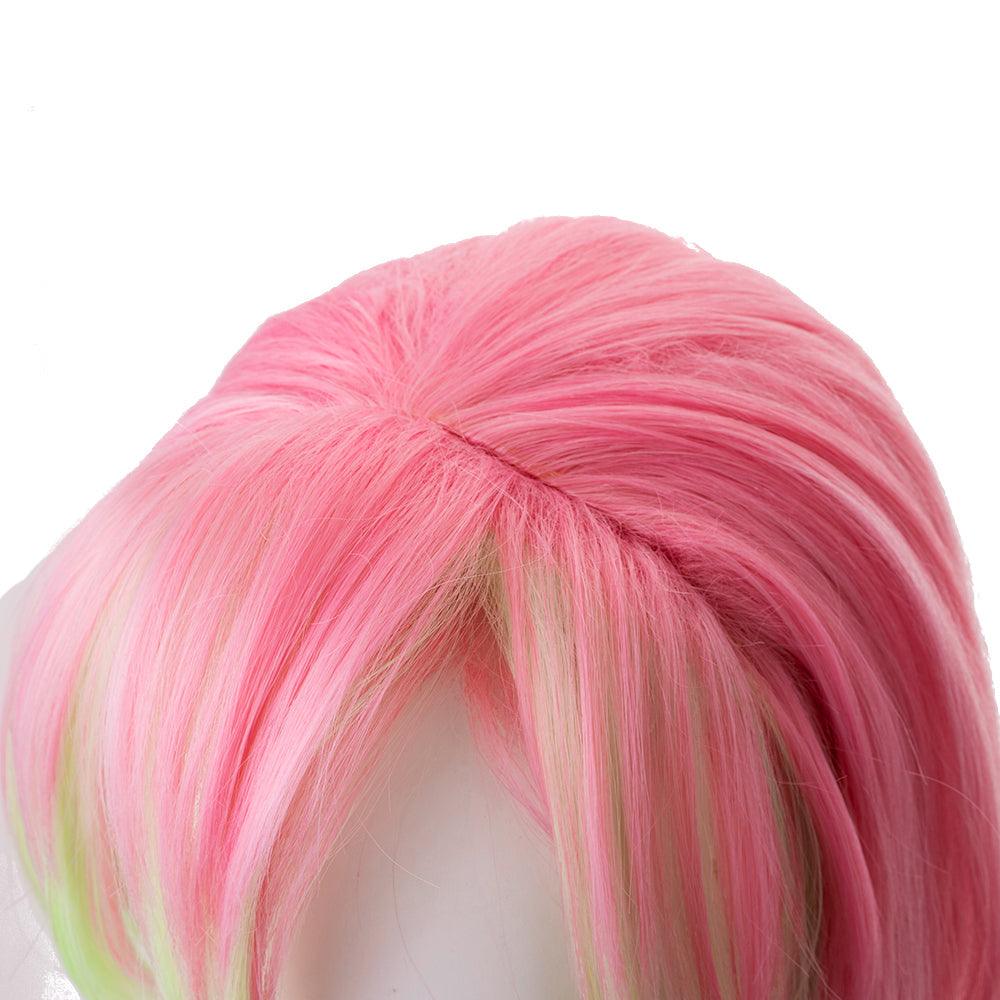 coscrew Anime Demon Slayer Kanroji Mitsuri Pink gradient green Long Cosplay Wig 487H - coscrew