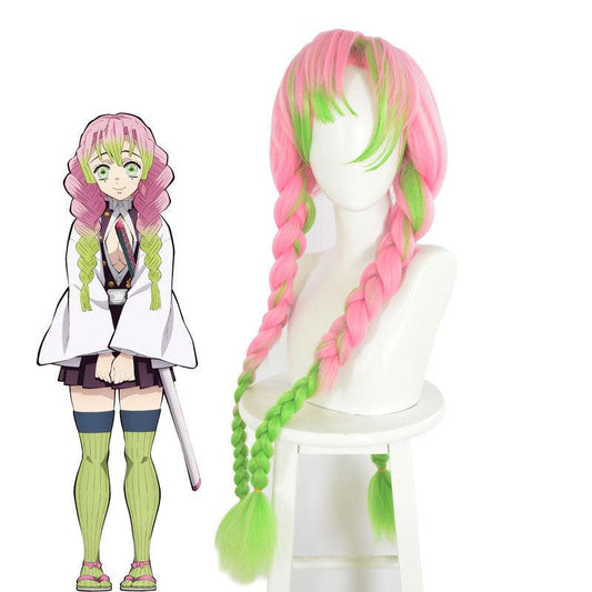demon slayer kanroji mitsuri cosplay wig pink mixed green weave long wigs