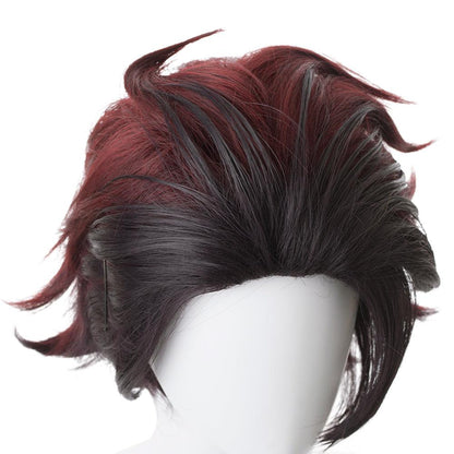 demon slayer kamado tanjiro brown gradient reddish brown short cosplay wig 487a