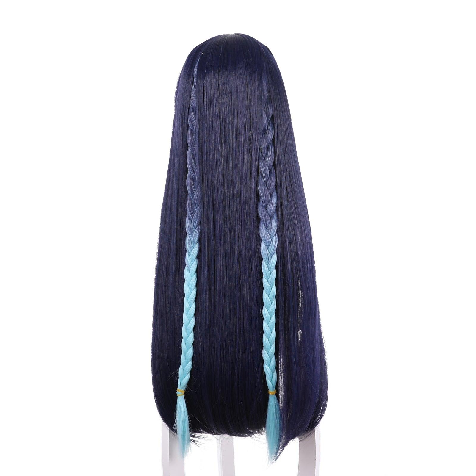 coscrew anime genshin impact yun jin dark blue long straight cosplay wig 503w