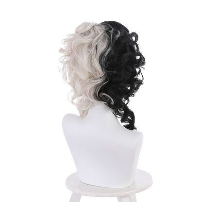 movie cruella cruella de vil black white center bangs curly cosplay wigs