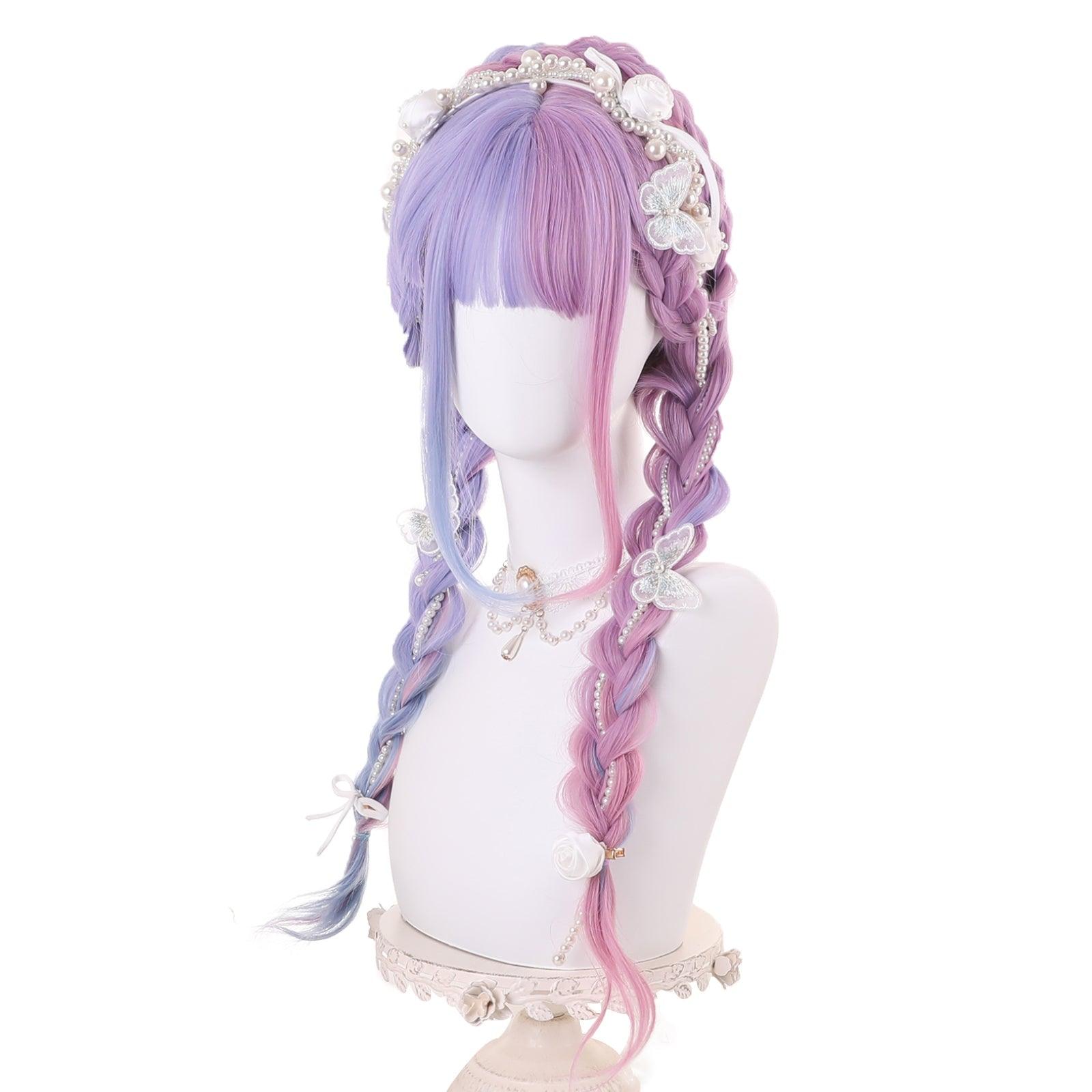 coscrew rainbow candy wigs half blue and half purple long lolita wig loli 028