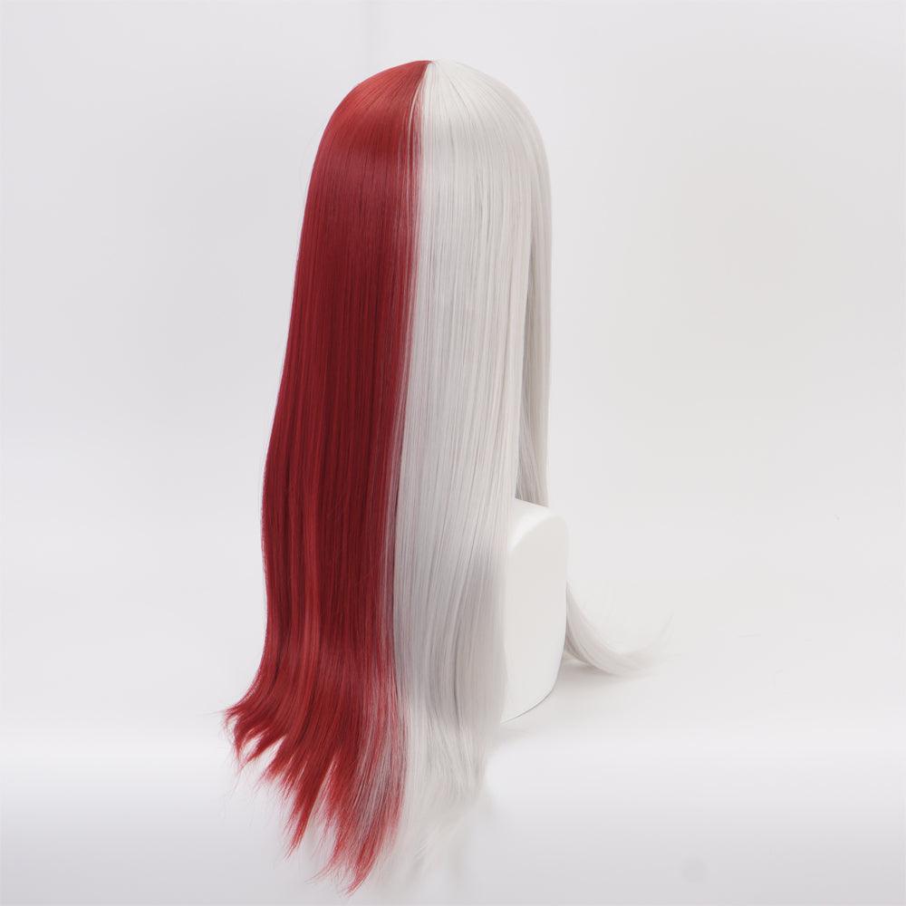 coscrew anime my hero academia todoroki shoto white and red long cosplay wig qx16