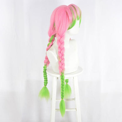 demon slayer kanroji mitsuri cosplay wig pink mixed green weave long wigs