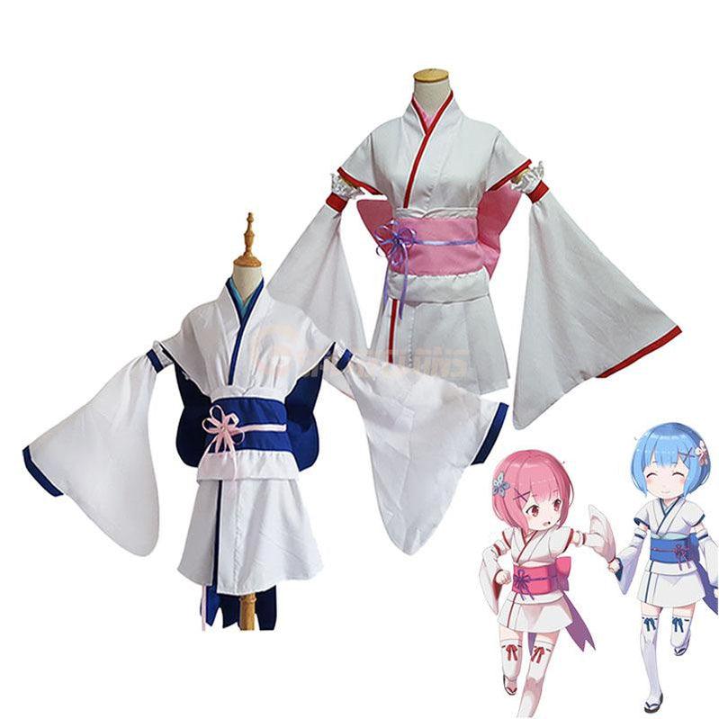 Anime Re:Zero Starting Life in Another World Childhood Rem and Ram Kimono Cosplay Costume