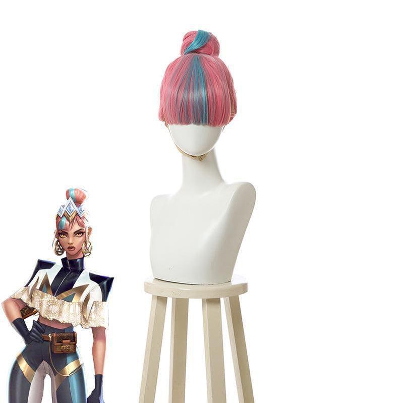 lol true damage qiyana prestige edition pink mixed blue cosplay wigs