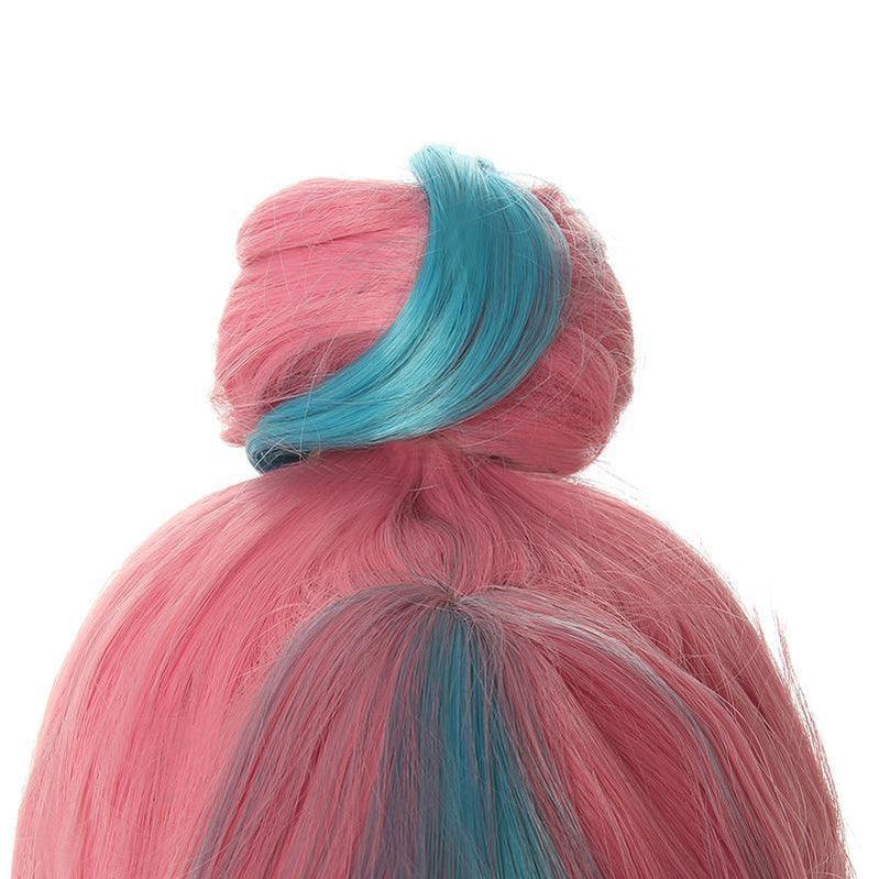 lol true damage qiyana prestige edition pink mixed blue cosplay wigs