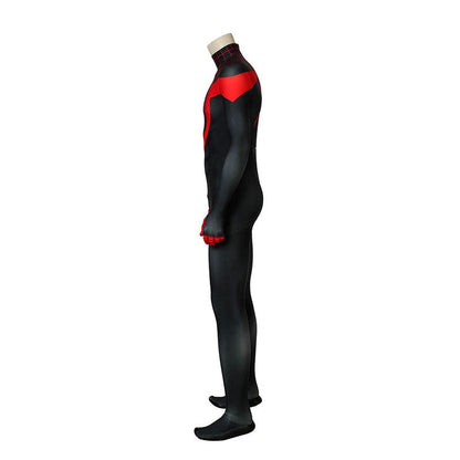 movie spider man into the spider verse miles morales spiderman elastic force jumpsuit cosplay costume with free headgear 1