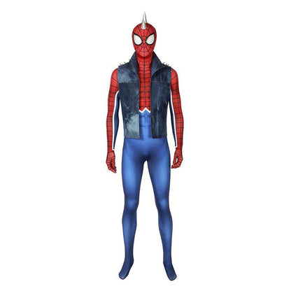 spider man ps4 peter parker spiderman punk rock elastic force jumpsuit cosplay costume with headgear and vest jacket