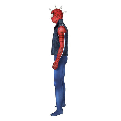 spider man ps4 peter parker spiderman punk rock elastic force jumpsuit cosplay costume with headgear and vest jacket