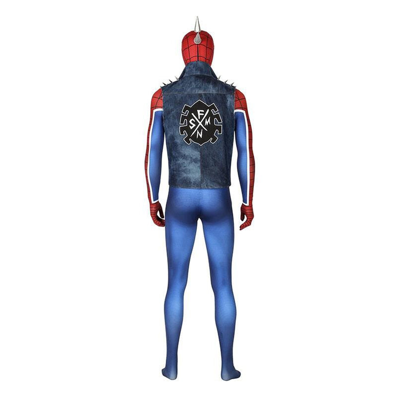 spider man ps4 peter parker spiderman punk rock elastic force jumpsuit cosplay costume with headgear and vest jacket