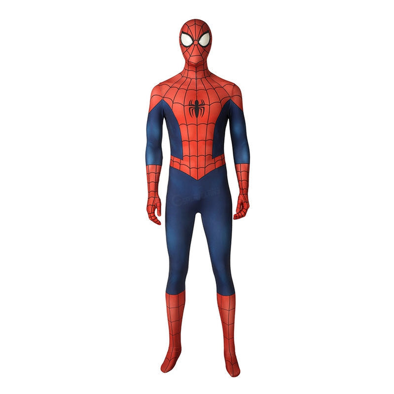 ultimate spider man season1 peter parker spiderman elastic force jumpsuit cosplay costume with free headgear