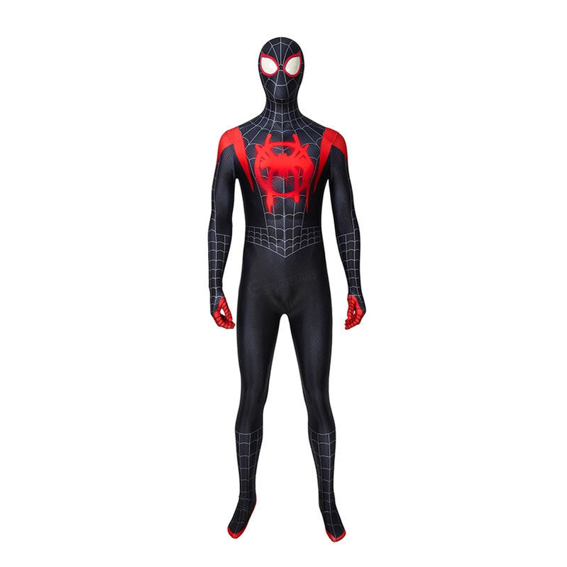 movie spider man into the spider verse miles morales spiderman elastic force cosplay costume jumpsuit with free headgear