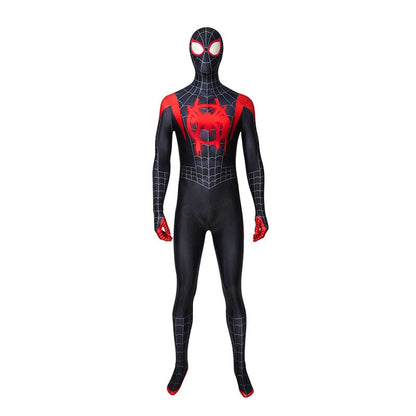 movie spider man into the spider verse miles morales spiderman elastic force cosplay costume jumpsuit with free headgear