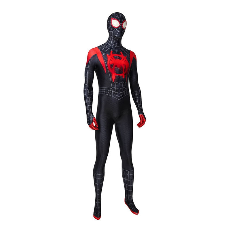 movie spider man into the spider verse miles morales spiderman elastic force cosplay costume jumpsuit with free headgear