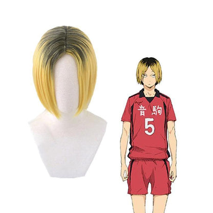 anime haikyuu kozume kenma short black fade blonde cosplay wigs