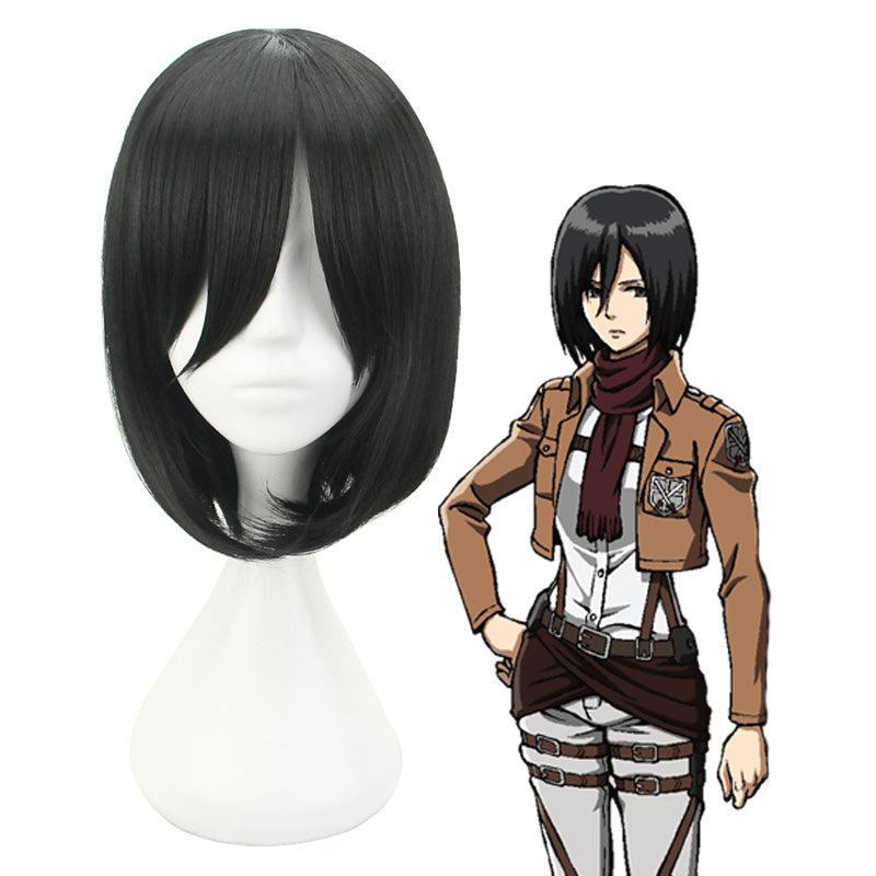 anime attack on titan mikasa ackerman short black cosplay wigs