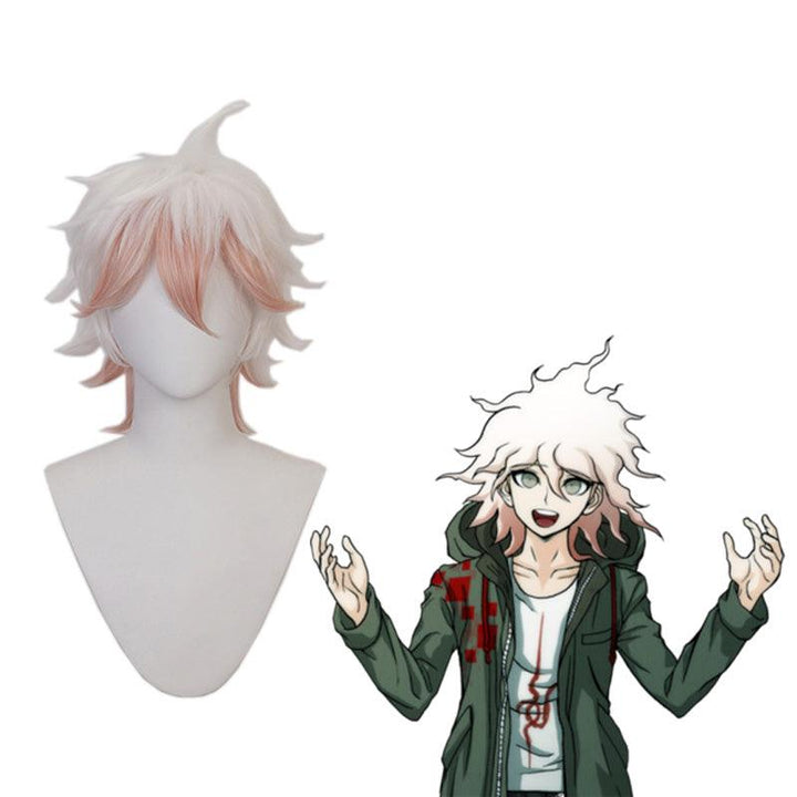 anime danganronpa 2 goodbye despair nagito komaeda white fade pink cosplay wigs