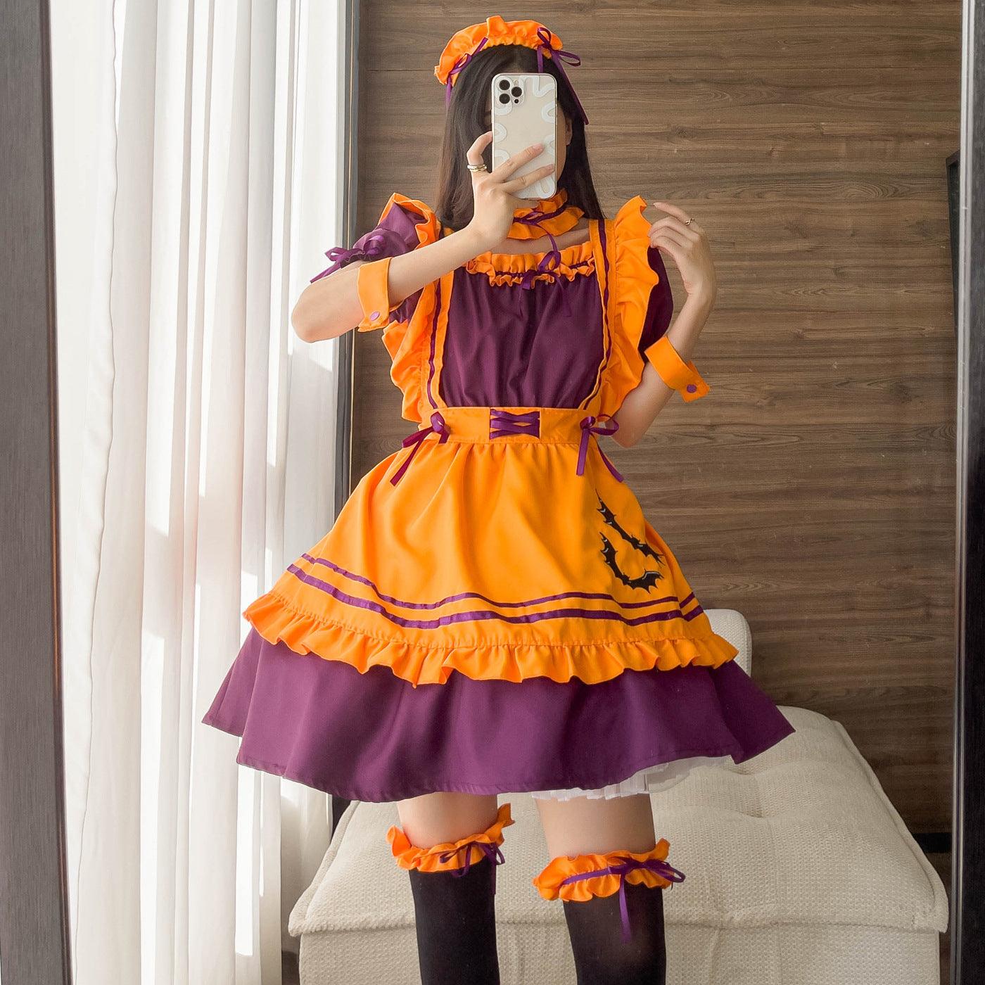 Halloween Anime Orange Maid Outfit Lolita Dress Crossdresser Large Fancy Cosplay Costume