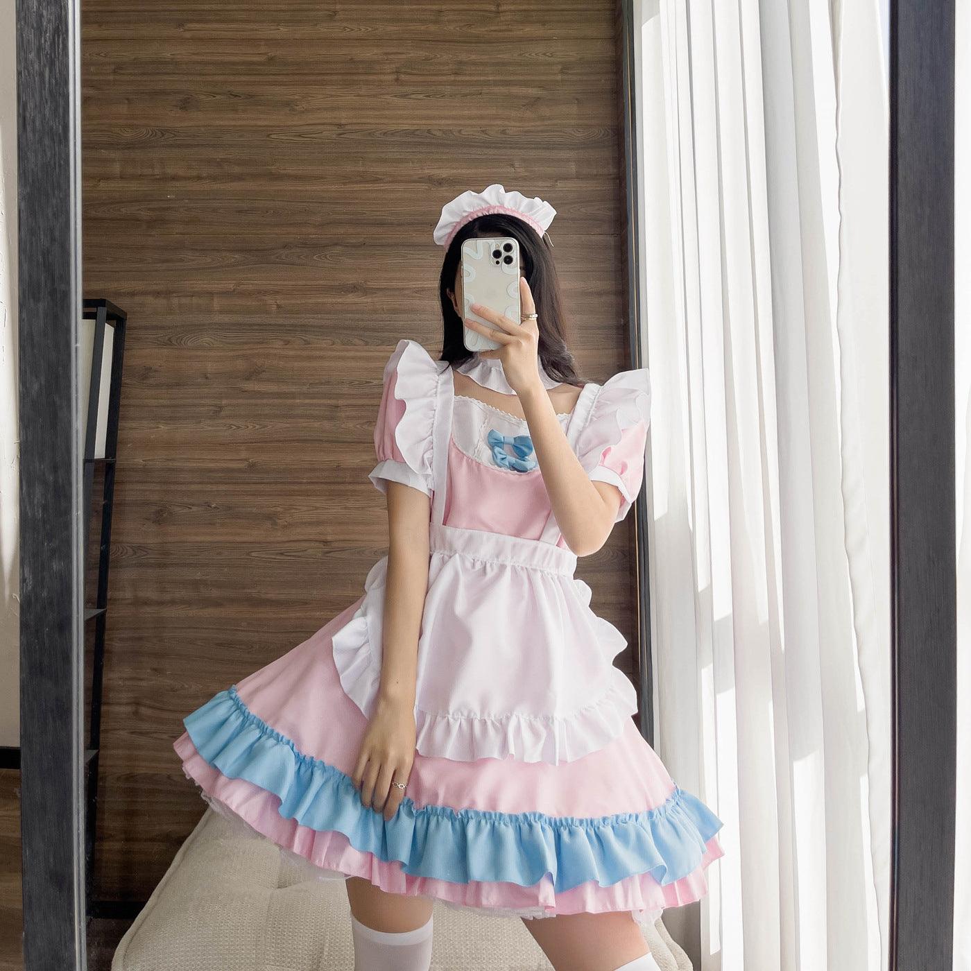 Pink and Blue Large Size Maid Outfit Lolita Dress for Man Woman Fancy Cosplay Costume