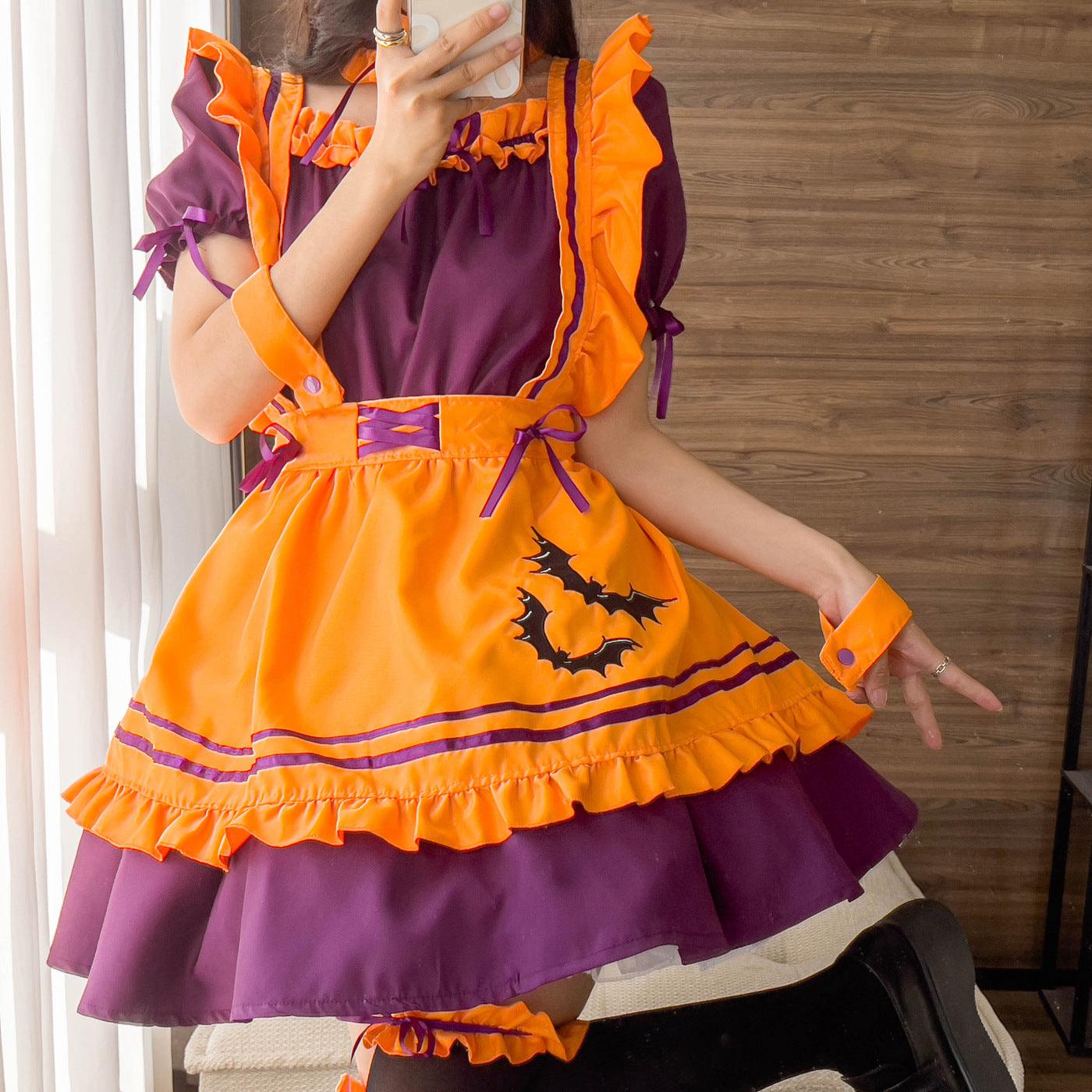Halloween Anime Orange Maid Outfit Lolita Dress Crossdresser Large Fancy Cosplay Costume