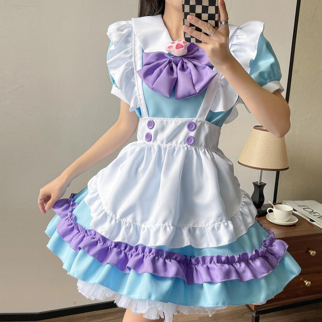 Cute Big Bow French Maid Outfit Plus Size Dress Lolita Fancy Dress Cosplay Costume