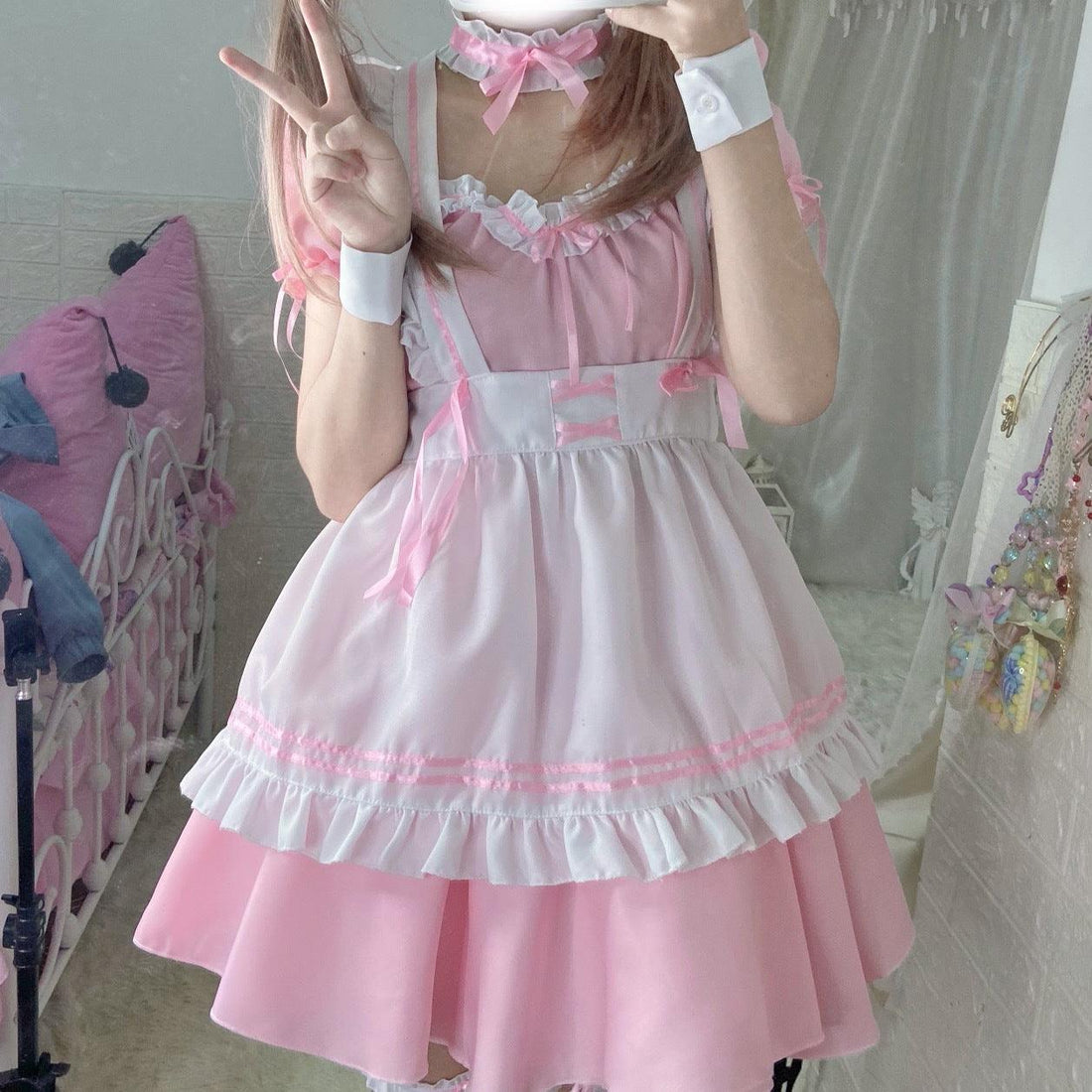 Miracle Nikki Pink Maid Outfit Lolita Dress Fancy Cross Dress CD Anime Cosplay Costume