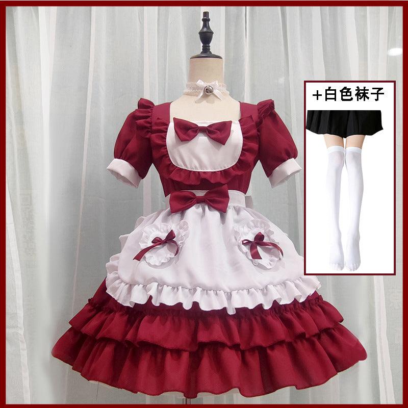 Pure and Cute Red Maid Uniform Anime Cat Maid Outfit Lolita Dress Cosplay Costume